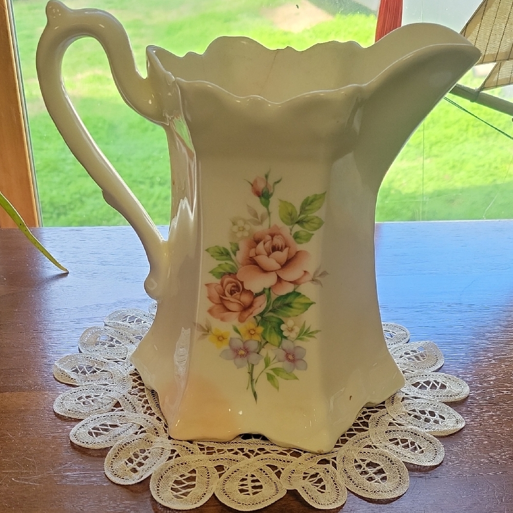 Antique Floral Ceramic Pitcher(3-15)(L)